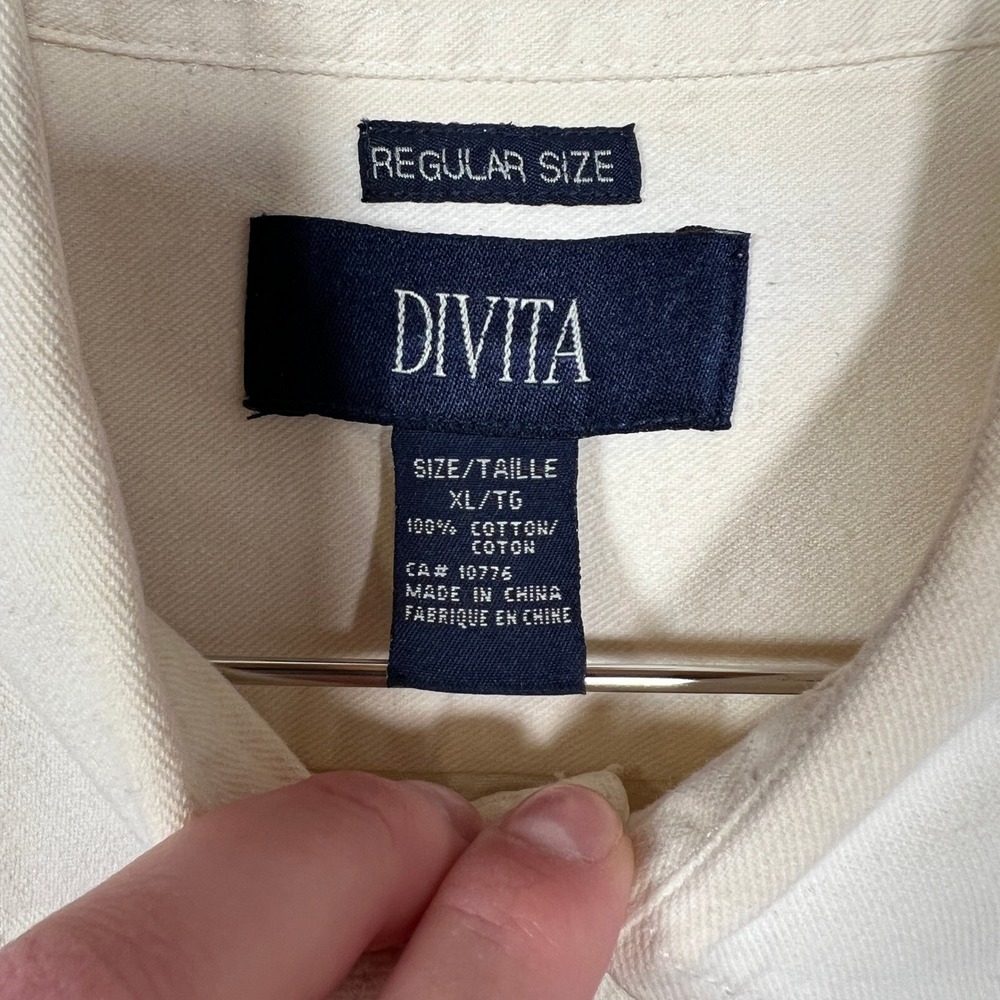 Vintage Divita‎ Mens XL Cotton Twill Button Down Shirt Cream Utility Wear - Picture 2 of 6